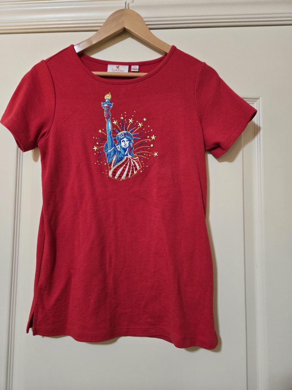 Quacker Factory Red Short Sleeve Tee with Liberty Graphic